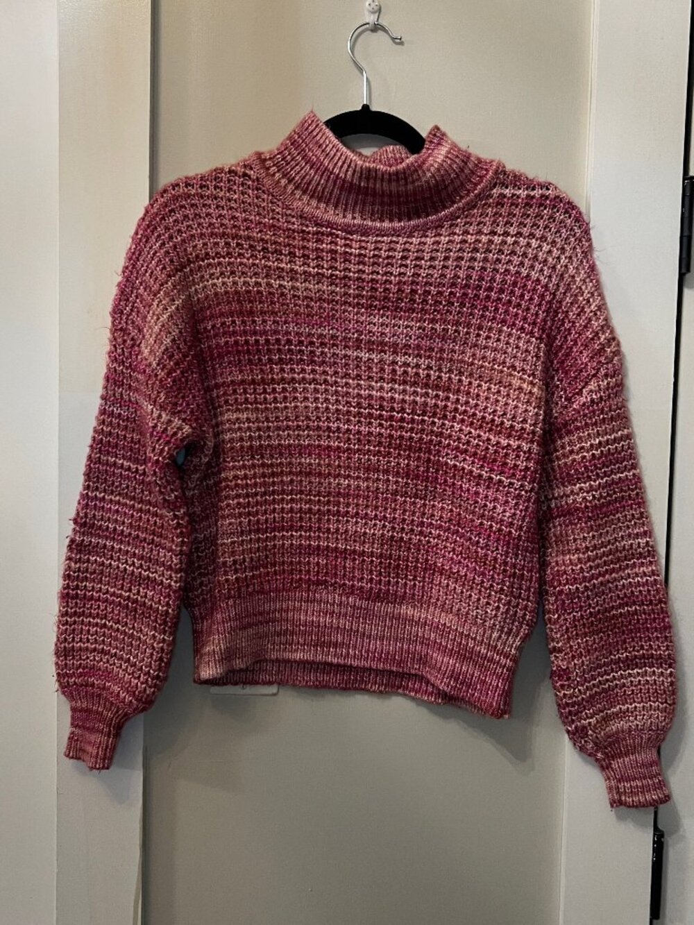 GAP Pink Space Dye Mockneck Sweater Soft Bulky Knit Cotton Acrylic XS Petite